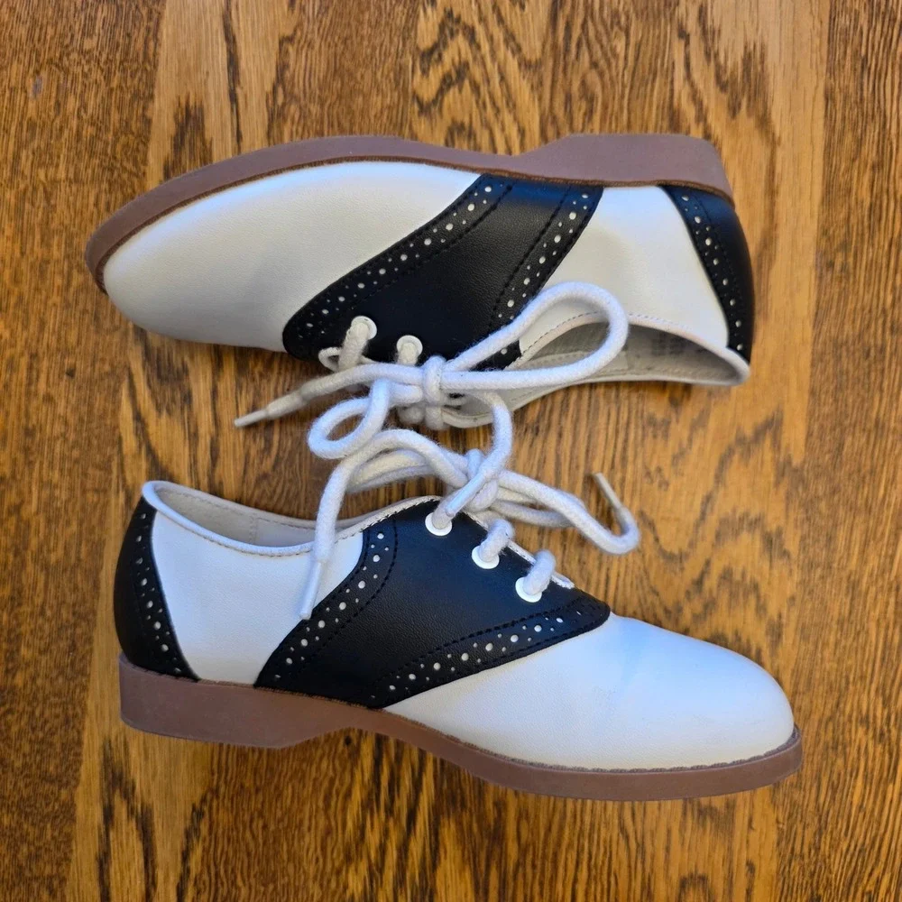 Kids Sz 12.5 Black White Saddle Shoes Oxford Lace‎ Up School Uniform Dress Shoes